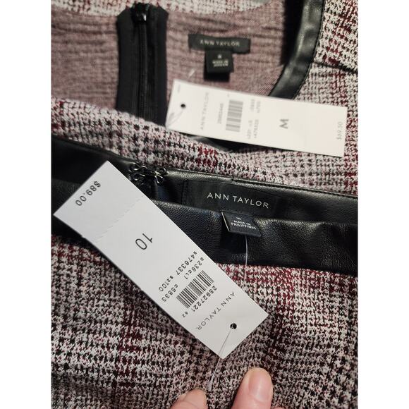 Ann Taylor Houndstooth Plaid Side Button Pencil Skirt Faux Leather Skirt Set 10 - Picture 8 of 8